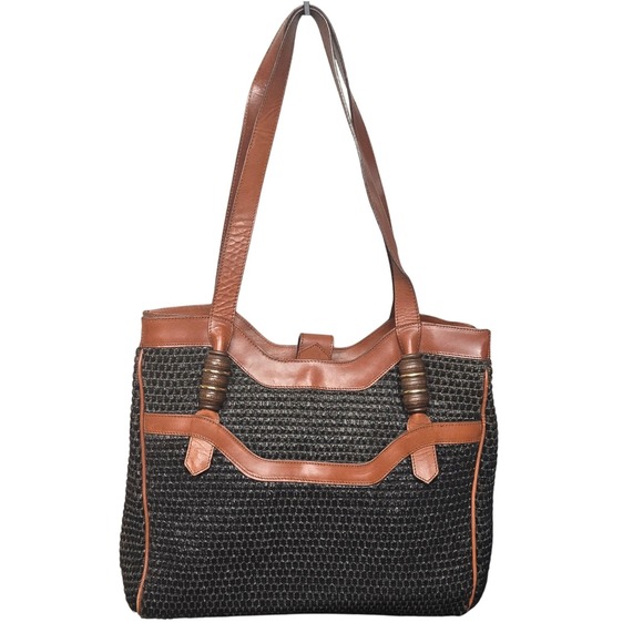 Dillards Made in Italy Leather Straw Tote Shoulder Bag Tote Bag Shoulder Bag - Picture 1 of 16